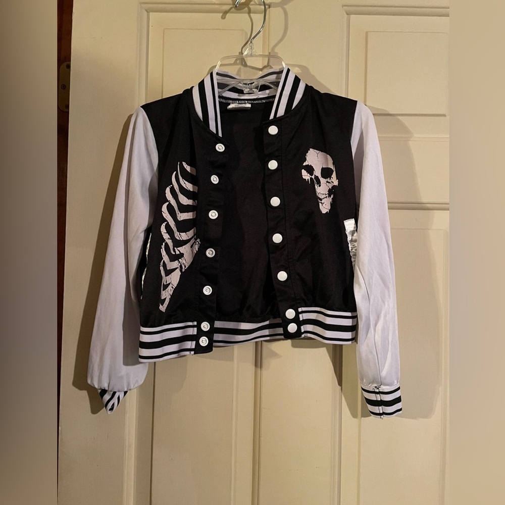 Black and White Skeleton Varsity Jacket
